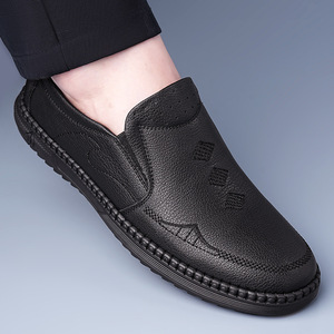 Mocassins en cuir blanc pour homme, à enfiler, bout rond, respirants, semelle extérieure en caoutchouc, semelle intermédiaire en EVA, chaussures décontractées toutes saisons - Product Image 2