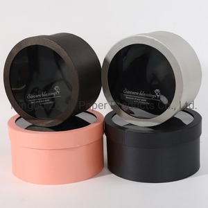 กล่องกระดาษพิมพ์โลโก้ตามสั่ง กล่องดอกไม้ทรงกลม กล่องของขวัญงานแต่งงาน กล่องของขวัญดอกไม้วาเลนไทน์ พร้อมหน้าต่างใส - Product Image 2