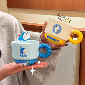 Ensemble de 4 tasses en céramique Zuo Mu Doraemon, peintes à la main avec poignée, sérigraphiées, pour couples, étudiants, cadeau de bureau, hiver 2025 - Product Image 3