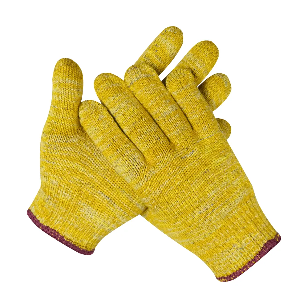 Gelbe mittelschwere Herstellung und Metalls tempel Arbeits sicherheit Handschutz Poly Cotton String Knit Adult Gloves