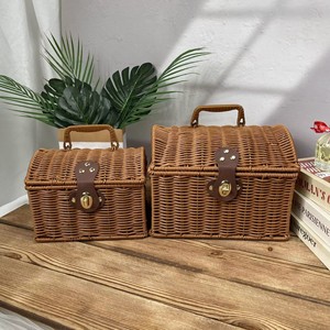 特注手作り木製ラタンバスケットピクニックウィッカーウィローピクニックバスケットセット2用 - Product Image 1