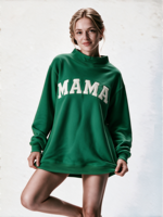 Sweat-shirt à col montant pour femme, longueur allongée, avec logo brodé personnalisé, pull décontracté pour femme