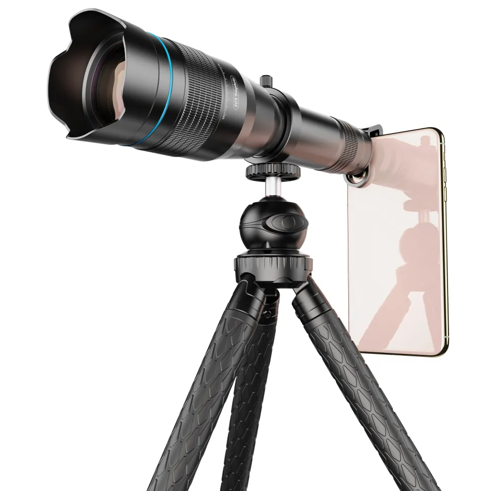 APEXELオプティカルユニバーサルクリップ高解像度単眼望遠鏡60X望遠カメラレンズ (三脚付き)