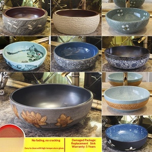 <span class=keywords><strong>Lavabo</strong></span> da <span class=keywords><strong>Bagno</strong></span> in Ceramica Artistica, Stile Europeo Retrò, Rotondo, con Foro Singolo per Installazione su Piano - Product Image 3