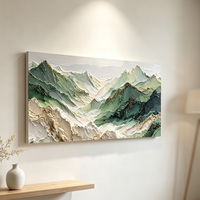 Peinture à l'huile texturée abstraite de montagne verte brumeuse en relief 3D peinte à la main, encadrée, décoration murale pour hall d'hôtel Huamiao