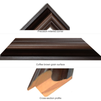 Moulure en bois massif 50x66mm, profilé grain de bois brun café, pour cadre photo et peinture à l'huile