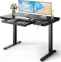 Bureau Debout Électrique Réglable en Hauteur Moderne pour Maison et Bureau, 55 x 24 Pouces, avec Deux Tiroirs, 4 Préréglages de Mémoire et 2 Crochets de Rangement, Noir