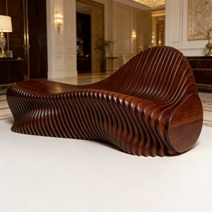 Y508 Banco Decorativo de Madera Hecho a Mano con Líneas Onduladas para Sala de Estar, Decoración de Hotel, Área de Recepción, Oficina - Product Image 6