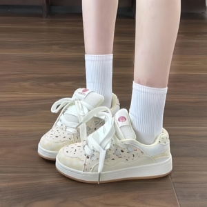Nuove Scarpe Sportive Casual da Donna 2026 con Suola Spessa e Stampa a Pois - Bianche e Divertenti, Modello Basso, Ideali per l'Uso Quotidiano - Product Image 1