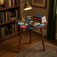 Table d'appoint ronde détachable en bois massif torsadé avec motif mandala, pieds en spirale, montage facile, style nordique