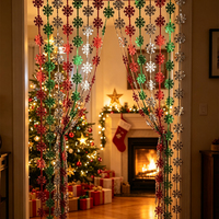 Guirlande de porte en forme de flocon de neige rouge, vert et argenté, en tinsel métallique, pour la décoration de porte pendant les fêtes de Noël