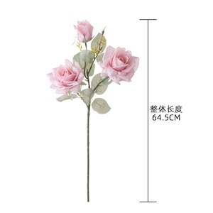 Bouquet de roses artificielles Jasmine Snow Rose, rouge vif et vert, fait main, décoration de mariage - Product Image 4