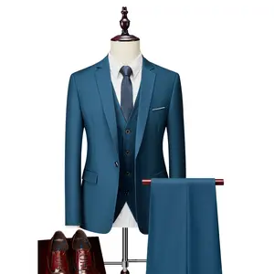 Traje de 3 piezas para hombre, elegante, sólido, con un solo botón, ajustado, para negocios, novio, boda, abrigos, pantalón, abrigo, diseño