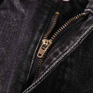 Jeans décontractés pour homme, taille mi-haute, coupe droite, style délavé foncé, tendance nationale, style hip-hop, niche, jeans baggy noirs - Product Image 3