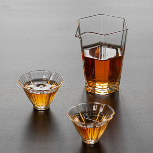Transparent Glass Hexagonal Fairness <b>Cup</b> <b>Tea</b> <b>Set</b> With Plum Blossom Teacups For Kung Fu <b>Tea</b> Serving - Product Image 1