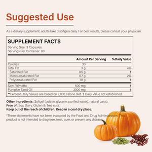 Cápsulas de Aceite de Semilla de Calabaza 3000 Mg con Saw Palmetto, Apoyo para la Salud de la Próstata, 180 Unidades, Sin Gluten, Suplemento Dietético - Product Image 5