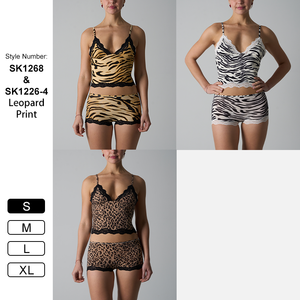 SK1268&SK1226-4 Set Lingerie Donna con Reggiseno e Mutandina Slim, Alta Resilienza, Elasticizzato, Aderente, Stampa Animalier con Bordo in Pizzo - Product Image 1