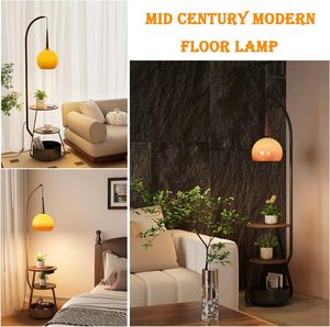 <span class=keywords><strong>Lampe</strong></span> <span class=keywords><strong>sur</strong></span> <span class=keywords><strong>pied</strong></span> Bofea - Orange moderne pour salon, style Mid-Century, avec table basse intégrée, <span class=keywords><strong>abat</strong></span>-<span class=keywords><strong>jour</strong></span> en verre - Product Image 3