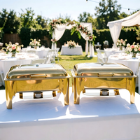 Ensemble de service de buffet de luxe 9L en acier inoxydable doré pour traiteur, mariage, hôtels, chauffe-plats et maintien au chaud des aliments