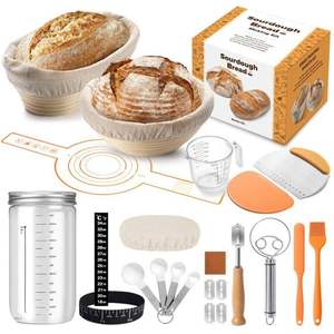 Kit de démarrage de levain en verre conique avec paniers de levage en rotin pour la fabrication artisanale du <span class=keywords><strong>pain</strong></span>, idéal pour les cadeaux - Product Image 6