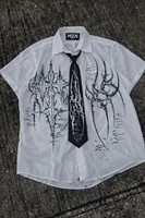 Chemise boutonnée à manches courtes pour homme MZN, style gothique surdimensionné, motifs épingles et graffitis, 100 % polyester, streetwear Y2K, logos hip-hop