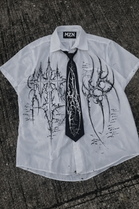 Camisa de Manga Corta con Botones para Hombre <span class=keywords><strong>MZN</strong></span>, Estilo Gótico con Espinas y Grafiti, 100% Poliéster, Ropa Urbana Y2K, Hip Hop, Logos - Product Image 2