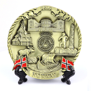 Fabbrica Design personalizzato in argento antico placcato <span class=keywords><strong>paese</strong></span> della città 3D metallo Norway piatto Souvenir - Product Image 2