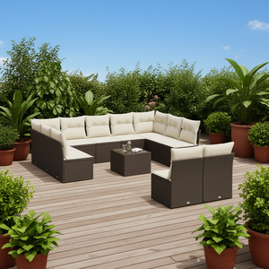 Modern <b>Brown</b> <b>Rattan</b> Patio Sofa Set With Cushions For <b>Garden</b> Outdoor <b>Furniture</b> Seats 7 People - Product Image 2
