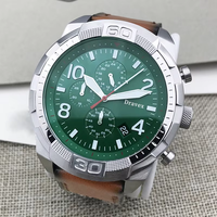 Montre chronographe à cadran vert avec chiffres arabes, mouvement original, cristal saphir, bracelet en cuir FS, montre sport pour homme
