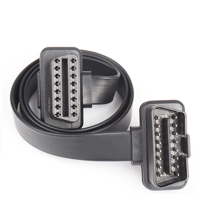 OBD2 Extension Cable OBDII Diagnostic Extender Adapter Cord Flat Ribbon 16 Pin Male to Female Right Angle OBD2 Cable