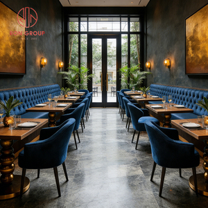 Muebles <span class=keywords><strong>de</strong></span> Lujo Modernos <span class=keywords><strong>para</strong></span> Restaurante Comercial: Mesa <span class=keywords><strong>de</strong></span> Acero y Madera, Sillas <span class=keywords><strong>de</strong></span> Terciopelo Azul Rey, Sofá y Asientos <span class=keywords><strong>de</strong></span> Cabina - Product Image 3