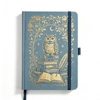 Carnet de notes A5 en cuir PU rigide avec logo personnalisé, motif hibou doré vintage, idéal comme cadeau