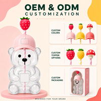 Vaso de vidrio de sosa-caliza personalizado de 700 ml con forma de oso, tapa de sombrero de paja y decoración de frutas, proveedor OEM ODM para venta al por mayor, al por menor y embalaje de regalo