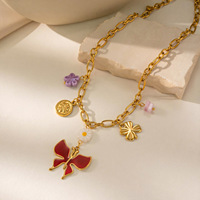 Collier Bohème Femme avec Breloque Fleur Coquillage, Faible MOQ, Plaqué Or 18K, Acier Inoxydable Anti-ternissement, Bijoux Perles Pierres Naturelles, Cadeau