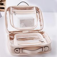 Grande trousse de maquillage personnalisée en PVC transparent avec fermeture à glissière, étui à cosmétiques portable durable style dame