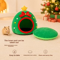 Lit pour petits animaux en forme de sapin de Noël, en polaire, chaud, avec support 3D, amovible, lavable, grand espace, pour hamster, ours doré, lapin