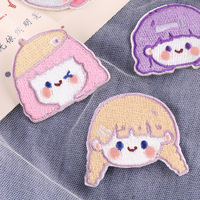 Patchs brodés sur ordinateur, badges tête de fille mignonne de dessin animé, autocollants en tissu pour accessoires vestimentaires, patchs brodés DIY