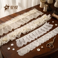Dentelle brodée sur mesure en tulle de chiffon, garniture en dentelle plissée 3D en forme de pétales pour col à revers, vêtements et chaussettes
