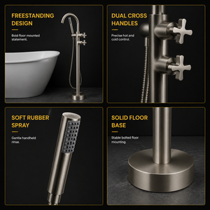 Grifo <span class=keywords><strong>de</strong></span> bañera <span class=keywords><strong>de</strong></span> pie con cuello <span class=keywords><strong>de</strong></span> cisne, doble manija cruzada, <span class=keywords><strong>ducha</strong></span> <span class=keywords><strong>de</strong></span> mano, níquel cepillado, venta al por mayor <span class=keywords><strong>de</strong></span> fábrica - Product Image 3