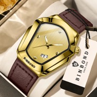 Jam Tangan Pria Mewah BINBOND Luminous Kulit Bisnis Quartz Tahan Air Kalender Otomatis