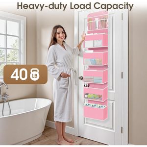 6 Tier Over The Door Organizer Hanging <b>Storage</b> With Clear Window Pink <b>For</b> Bathroom Bedroom <b>Kitchen</b> Nursery - Product Image 5