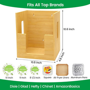 Bamboo Paper <b>Plate</b> Storage <b>Rack</b> Rectangle Standing Type Kitchen Tableware Organizer - Product Image 2