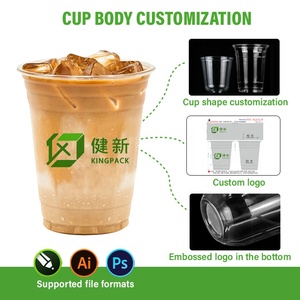 Vaso de plástico PET desechable impreso personalizado <span class=keywords><strong>con</strong></span> tapas planas para café helado, bebida, batido, jugo, soda, vasos de cóctel - Product Image 2