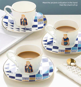 Set di Tazze da Caffè e Tè in Ceramica Ecologica con Bordo Dorato, Stile Moderno <span class=keywords><strong>Turco</strong></span> e Arabo, Set di Tazze e Piattini per Caffè - Product Image 2