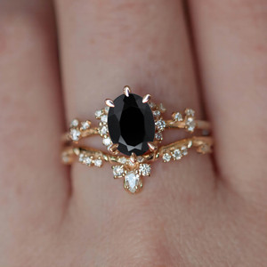 Classic Hexagon Black Diamond Engagement <b>Ring</b> With Pave Setting for Women 925 <b>Silver</b> Band - Product Image 3