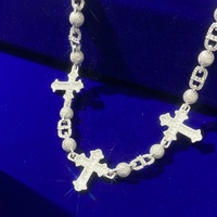 2024 Unique Design Hip Hop Bijoux Glacé VVS Moissanite Zircon Baguette Chapelet Boule Croix Chaîne Collier