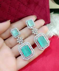 Wedding Jaipur New Shimmering American Diamond <b>Earring</b> Trendy Ethnic Style for Casual and Office Wear Handmade in India - Product Image 5