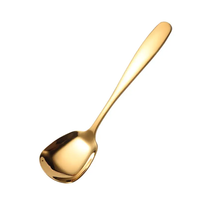 Sendok sup 18/8 besi tahan karat kualitas tinggi sendok garpu emas sendok sup sendok kepala persegi besar