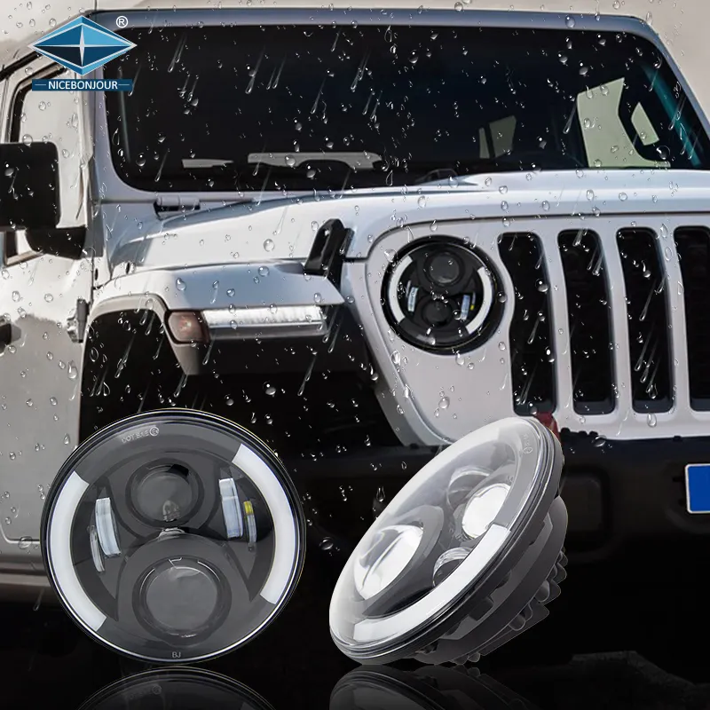 Otomobiller & motosikletler yüksek performans projektör far yuvarlak 7 inç Led far Jeep Wrangler için Led farlar