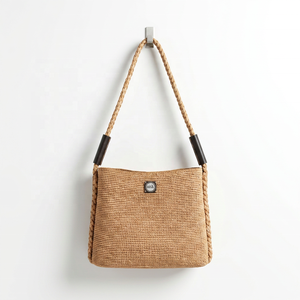 Bolso de Hombro Tejido de Rafia, Estilo Bohemio, Correa Única, Parte Superior Abierta, Color Beige Natural - Product Image 1